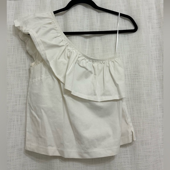JCrew One Shoulder Ruffle Top - White - S - Picture 1 of 5